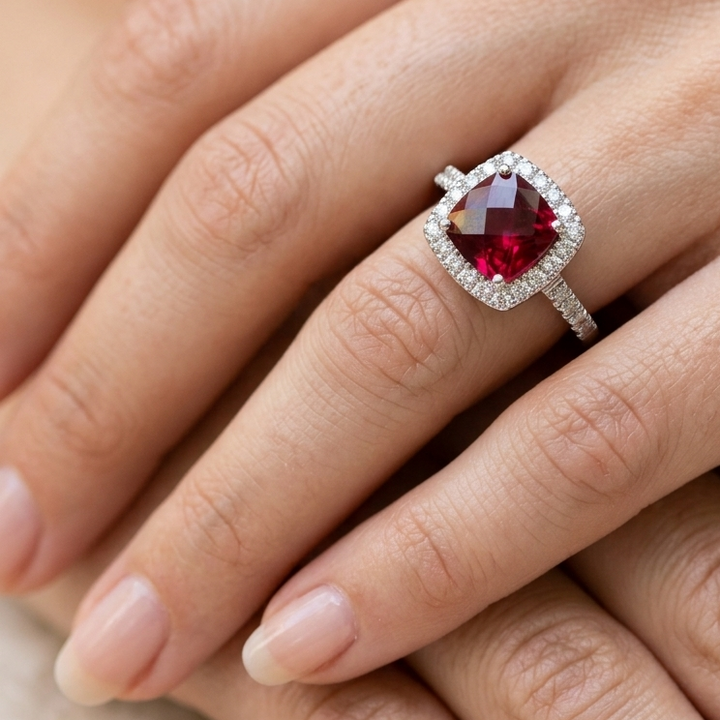 14K Gold, Red Ruby & Diamond Cocktail Ring