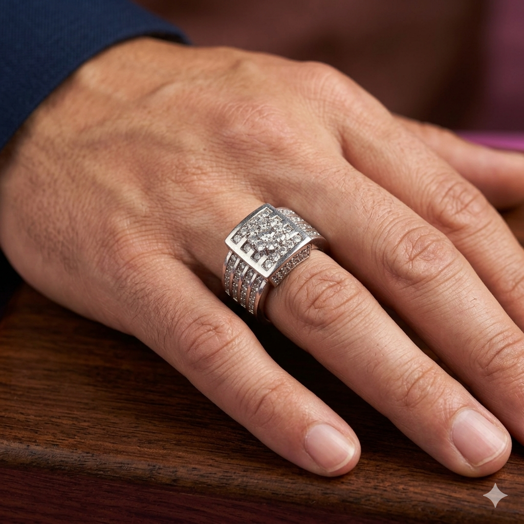 Sterling Silver & CZ Presidential Bling Statement Ring