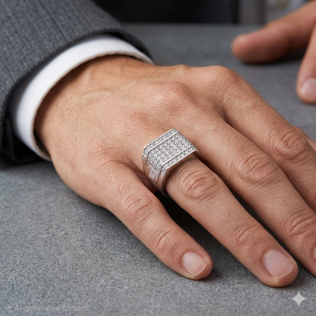 Sterling Silver & CZ Recessed Track Statement Ring