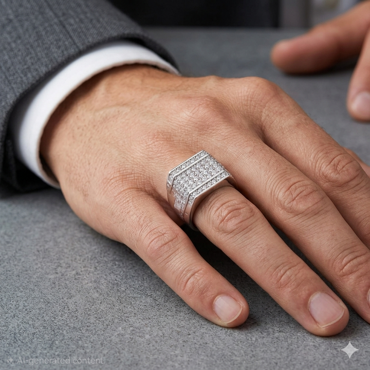 Sterling Silver & CZ Recessed Track Statement Ring