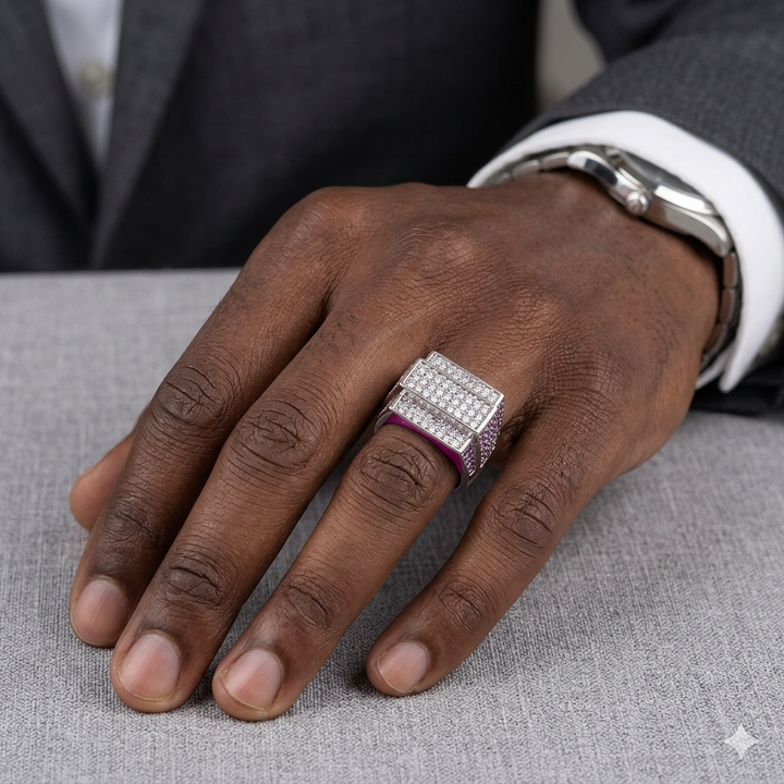 Sterling Silver & CZ Raised Track Statement Ring