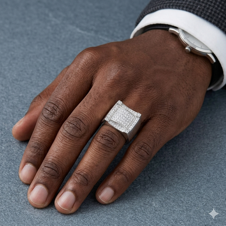 Men's Sterling Silver & CZ Arched Front Ring