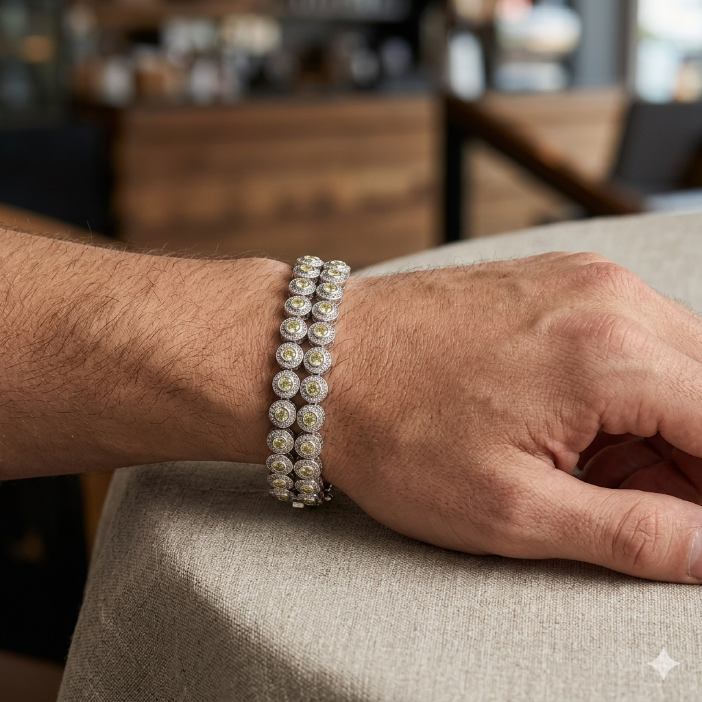 Sterling Silver Double Row Out Statement Bracelet