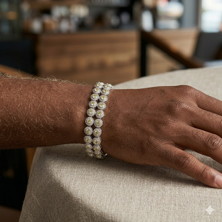 Sterling Silver Double Row Out Statement Bracelet