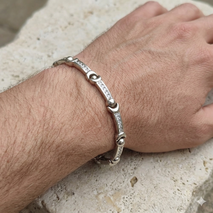 Sterling Silver Long Bar Statement Bracelet