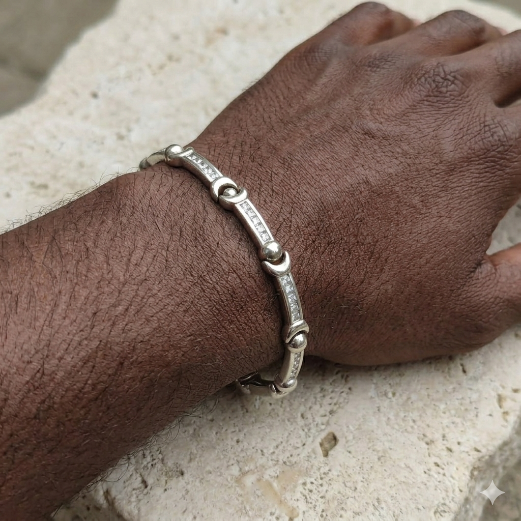 Sterling Silver Long Bar Statement Bracelet