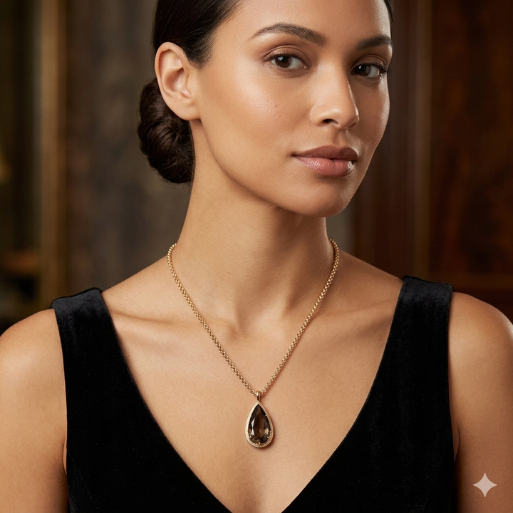 14K Yellow Gold & Large Smoky Quartz Necklace