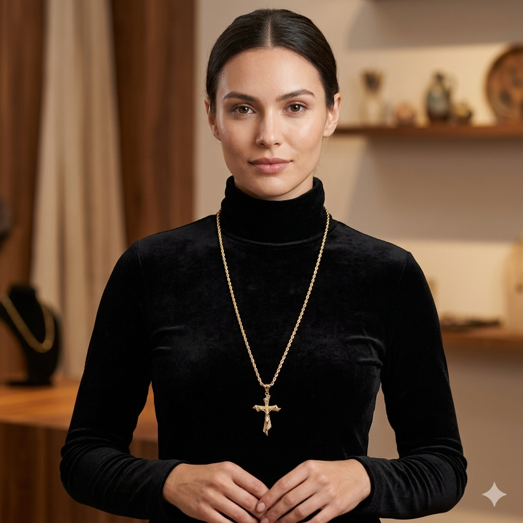 10K Gold Crucifix Rope Necklace