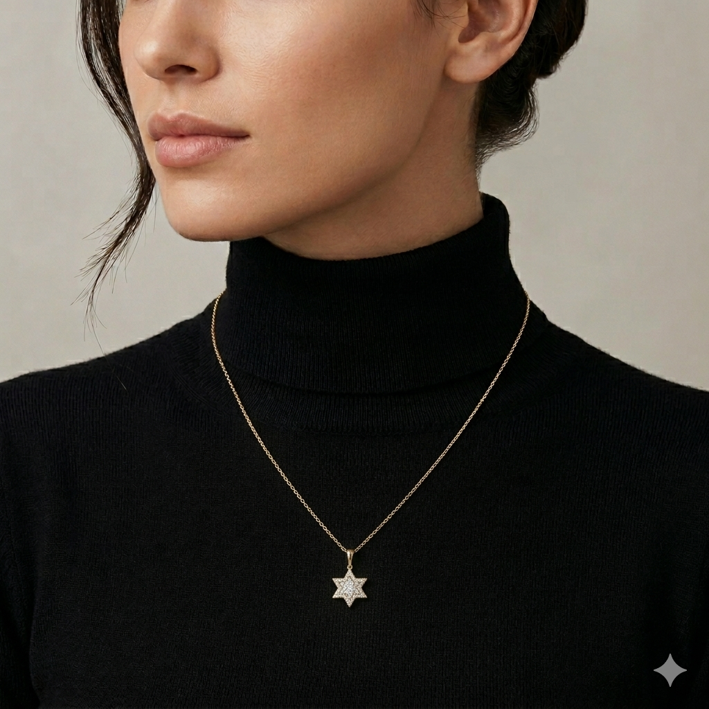 14K Gold & Diamond Symmetrical 6-Point Star Choker