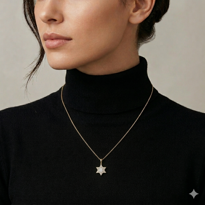 14K Gold & Diamond Symmetrical 6-Point Star Choker
