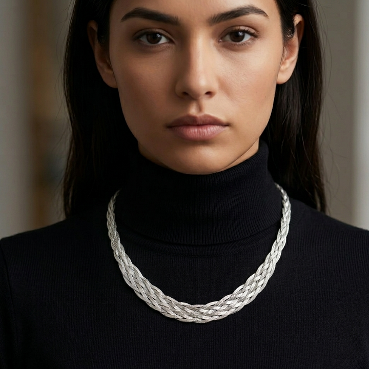 Sterling Silver Braded Choker Style Necklace
