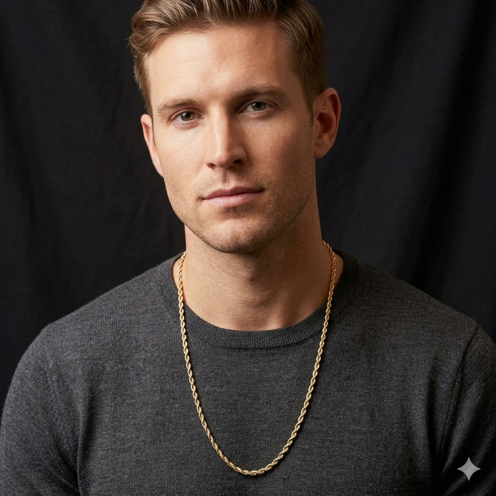 14K Gold Traditional Rope Link Necklace