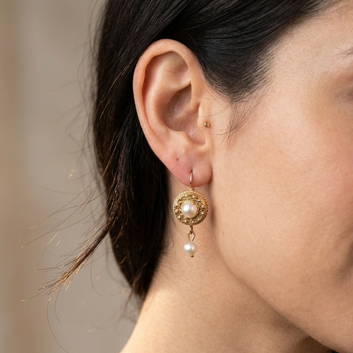 14K Gold Filigree Design Dangle Earrings