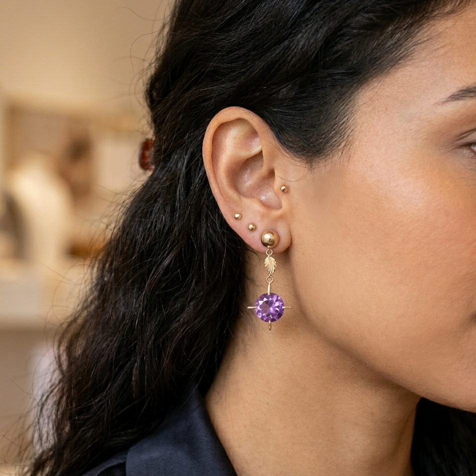 14K Gold & Large Amethyst Dangle Earrings
