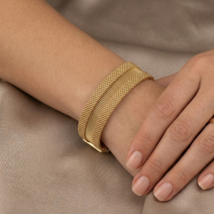 Spectacular 14K Gold, Diamond & Enameled Double Weave Bracelet