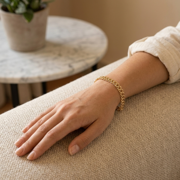 14K Gold Double Curb Link Statement Bracelet