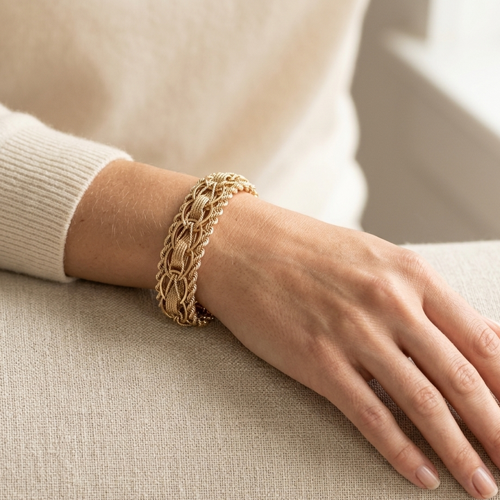 14K Gold Intricate Weave & Twisted Ropes Statement Bracelet