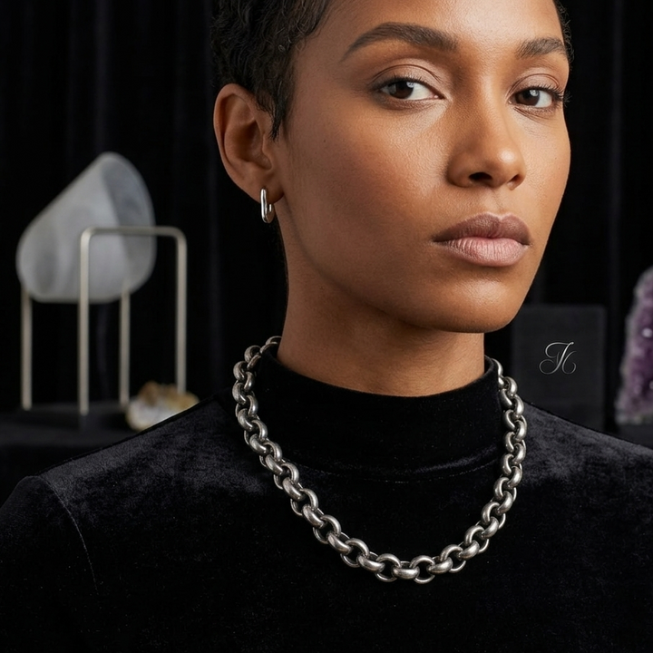 Hefty Traditional Round Link Sterling Silver Choker