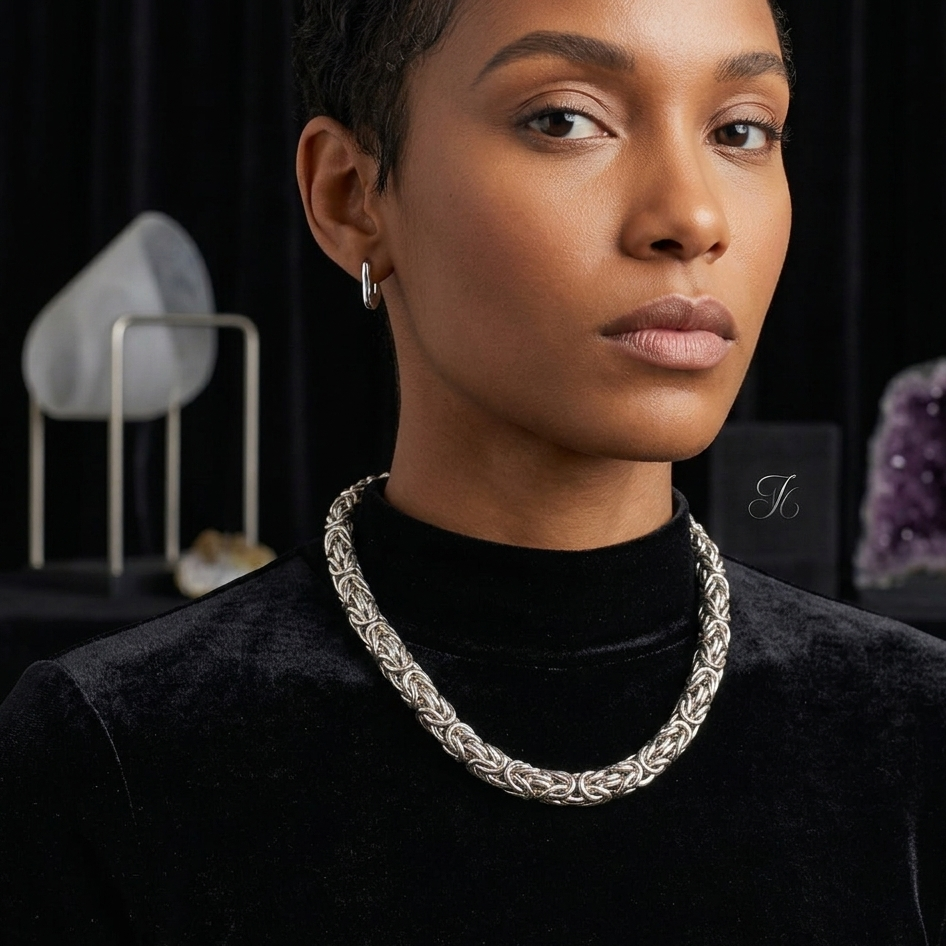 Vintage Complex Weave Sterling Silver Byzantine Link Choker