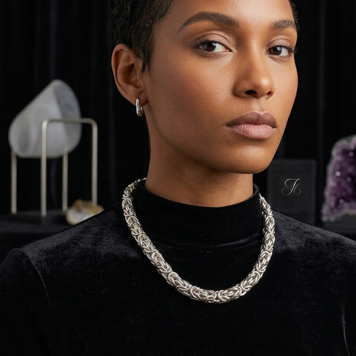 Vintage Complex Weave Sterling Silver Byzantine Link Choker
