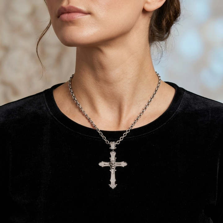 Sterling Silver "Triumph Over Death" Gothic Cross Necklace