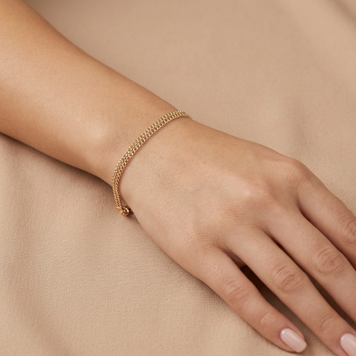 Elegant 14K Gold, Double Cuban Link Evening Bracelet