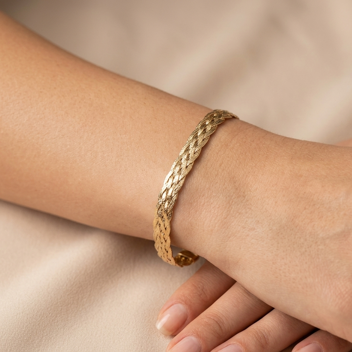 14K Gold, 6 Textured Strand Braided Bracelet