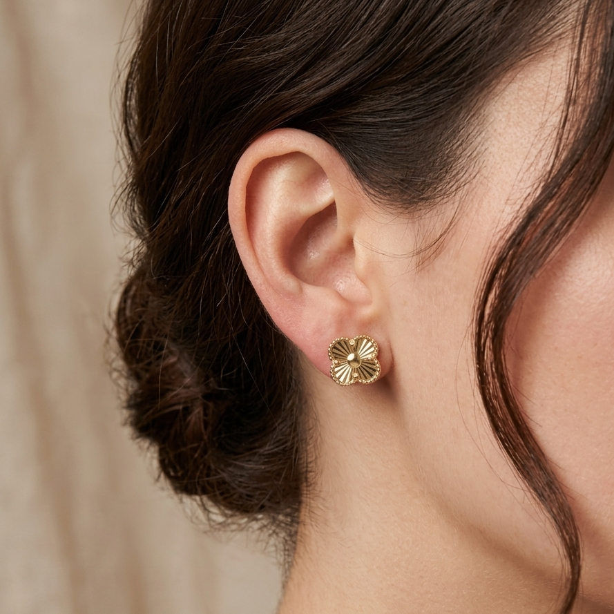 18K Gold Van Cleef & Arpels Style Stud Earrings