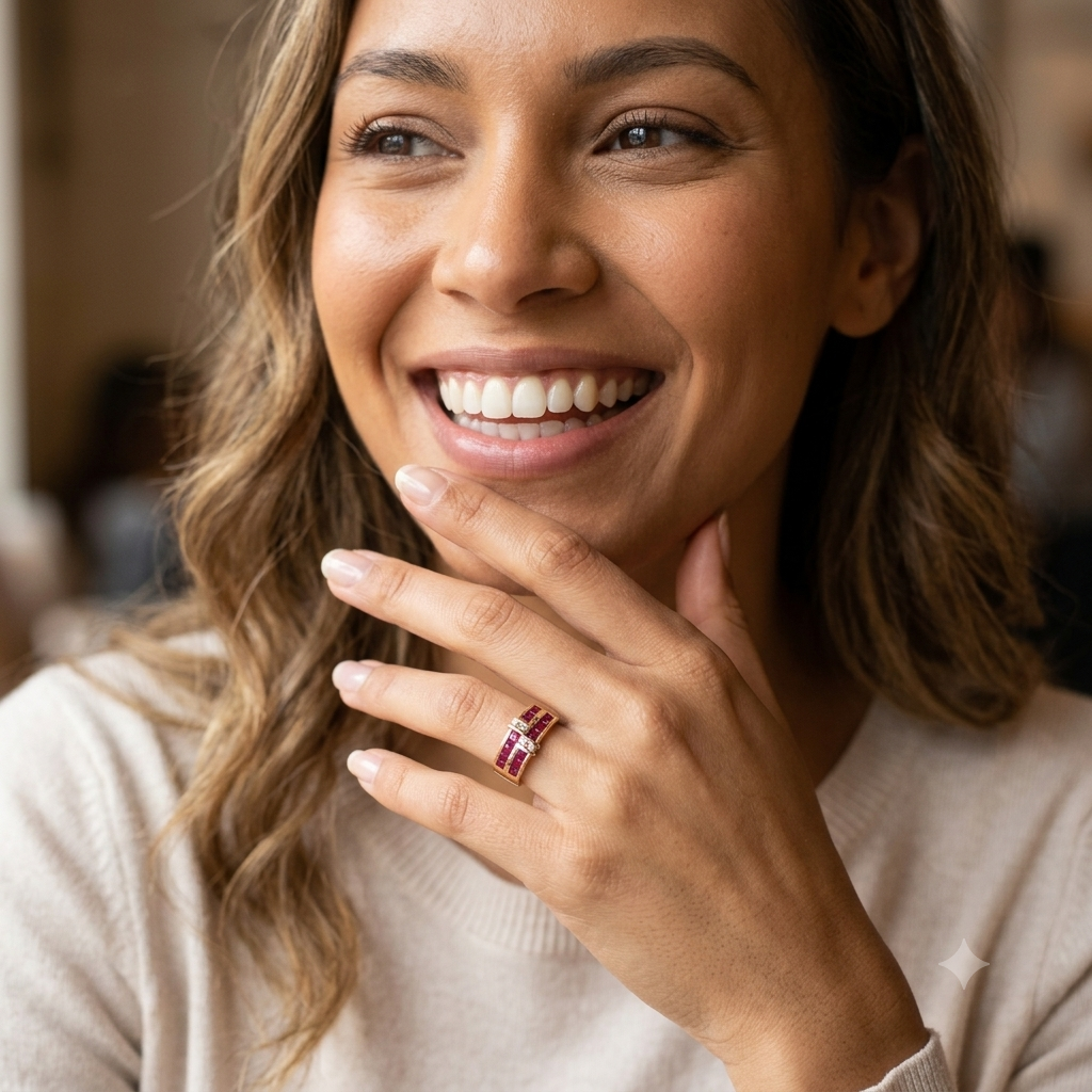 14K Gold, Ruby & Diamond Ribbon Band Ring