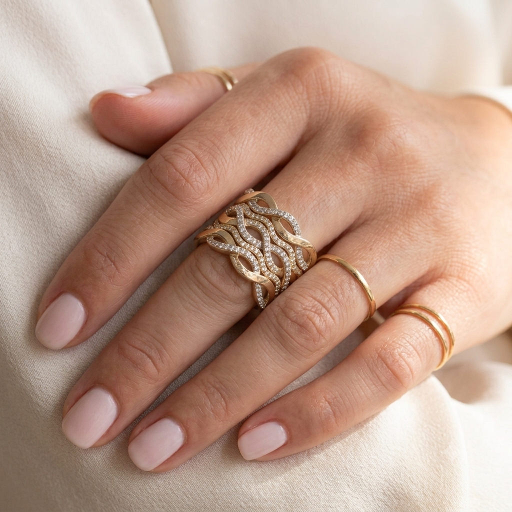 14K Gold & Pave Diamond Sasha Twist Wavy Statement Ring