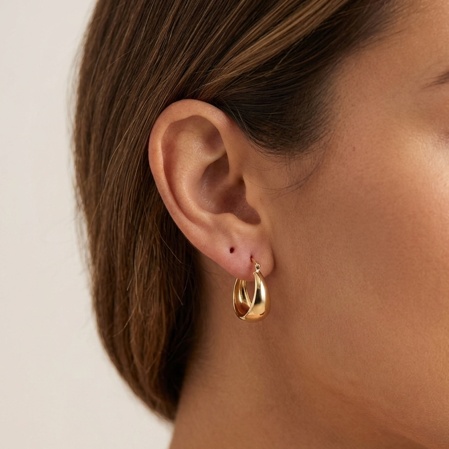18K Gold Puffed or Flared Hoop Earrings