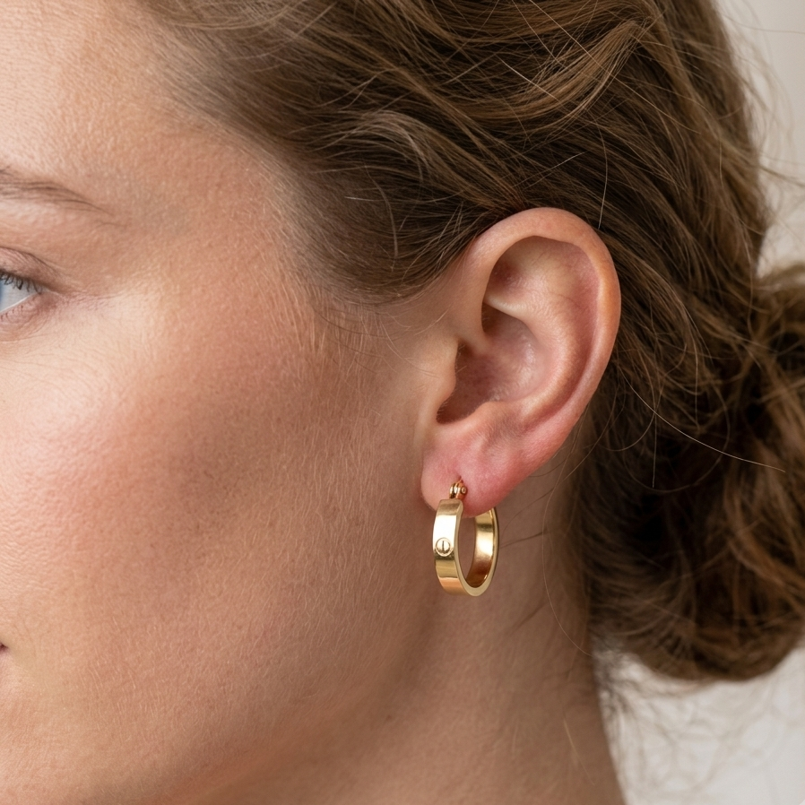 18K Gold Cartier Style Love Hoop Earrings