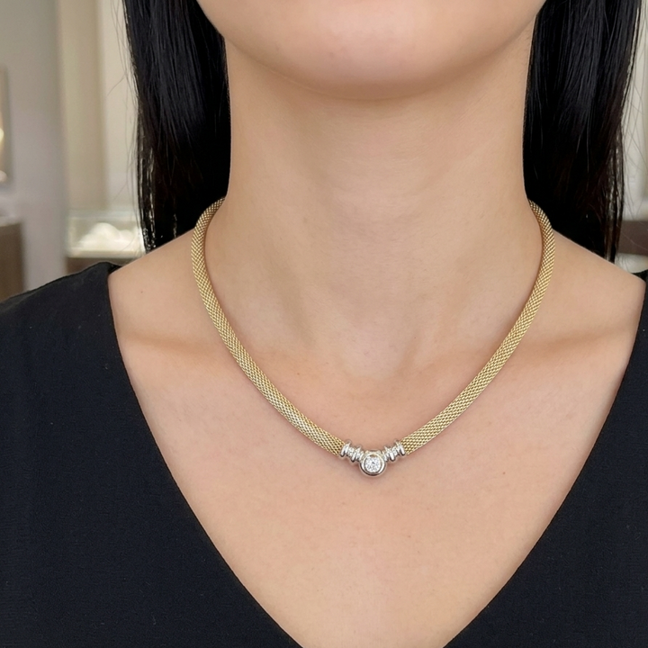 14K White & Yellow Gold and Diamond Mesh Collar Necklace