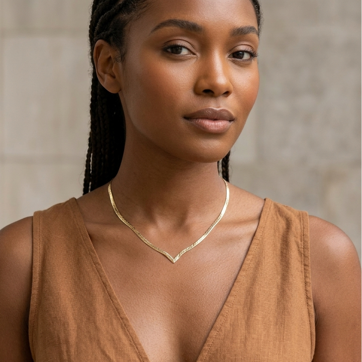 14K Gold 2-in-1 Geneva V Herringbone Necklace