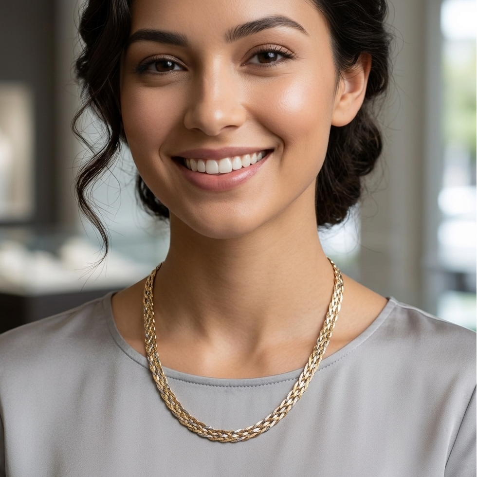 14K Tri-Color Gold Braided Strand Necklace