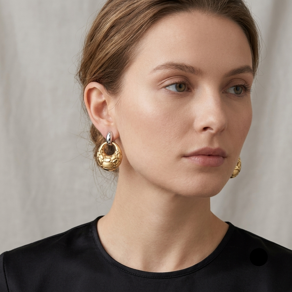 18K 2-Tone Gold Sculptural Form Dangle Earrings