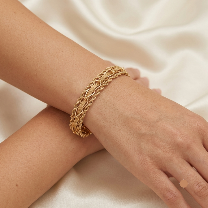14K Gold Intricate Woven & Twisted Ropes Statement Bracelet