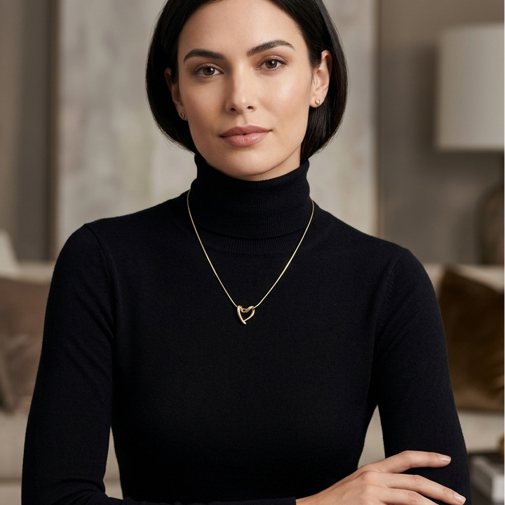 Mixed 14k & 18K Yellow Gold Asymmetrical Heart Necklace