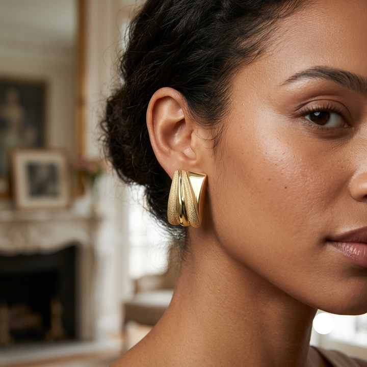14K Gold Large Rectangle Dichotomy Stud Earrings