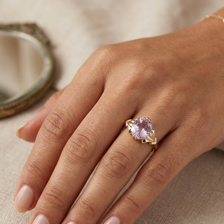 14k Gold & Light Pink Kunzite Elegant Statement Ring