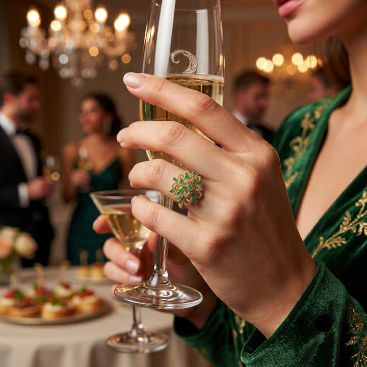 14k Gold & Emerald Open Work Statement Ring