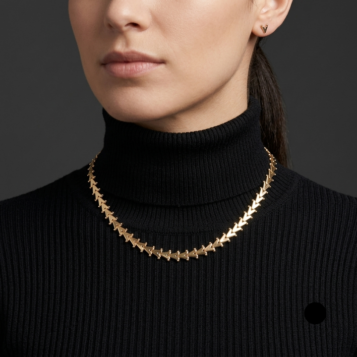 14K Gold Articulated Chevron Choker Link Necklace