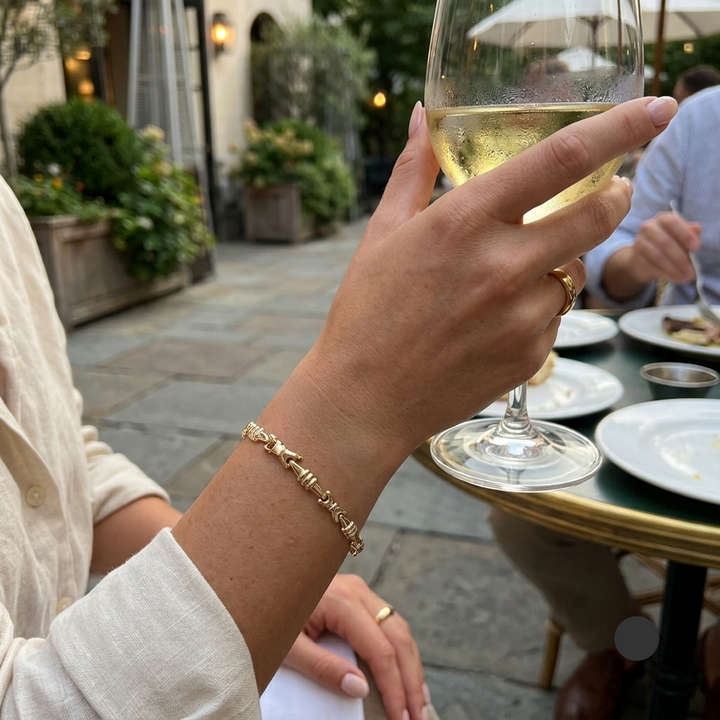 14K Gold Bar Station Double Claw Link Link Bracelet
