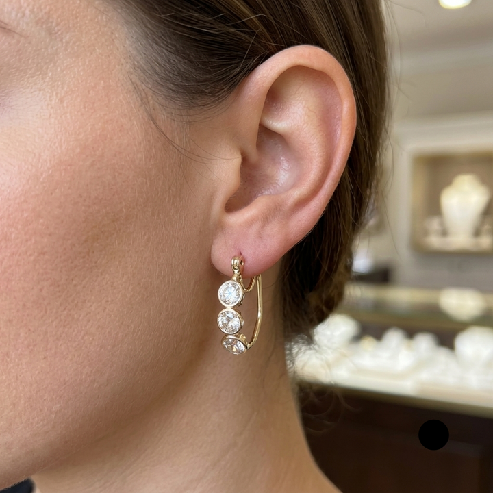 14K Gold & Triple Simulant Diamond Wire Dangle Earrings