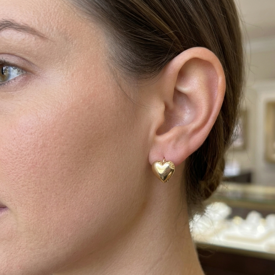 14K Yellow Gold Double Hearts Huggy Earrings