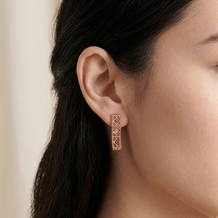 Authentic DIOR 18K Pink Gold Triple Panel Drop Earrings