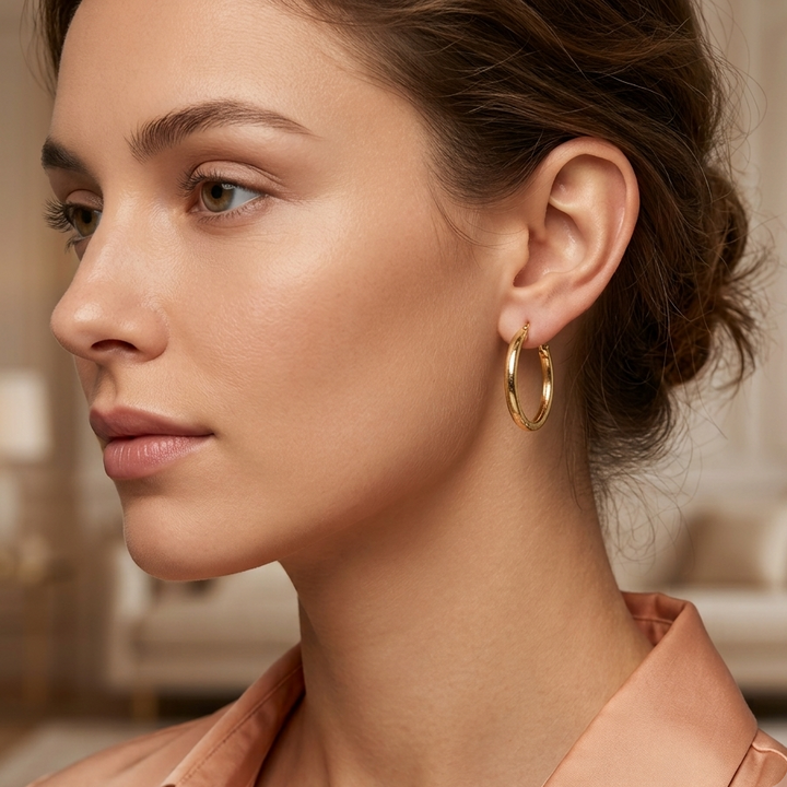 18K Gold Traditional Medium Hoop Earrings