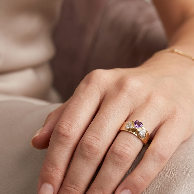 18k Gold, Pink & Clear Quartz Elegant Statement Ring