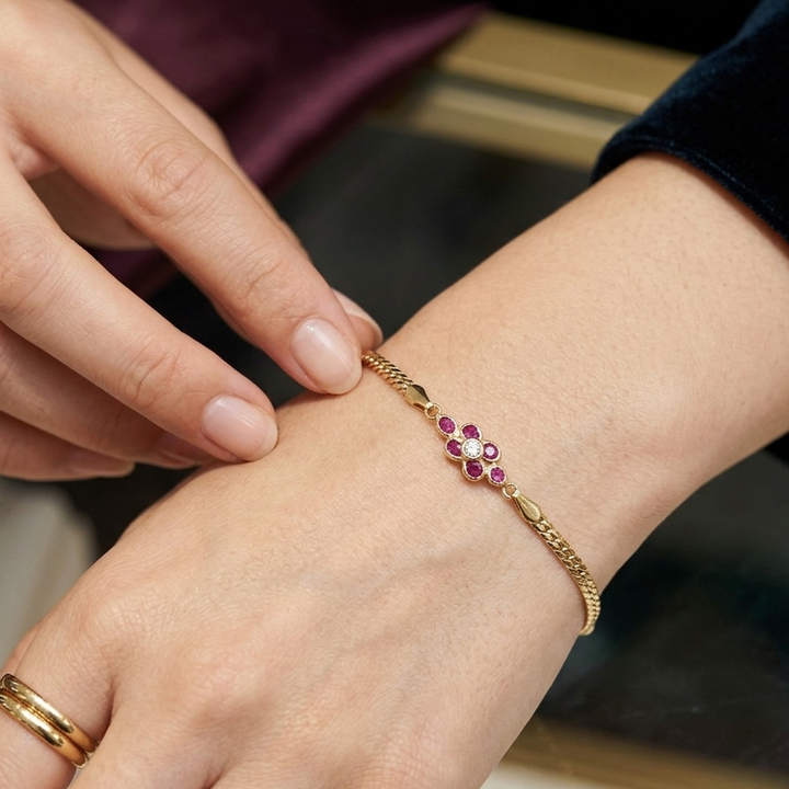 18K Gold, Ruby & Diamond Abstract Station Bracelet