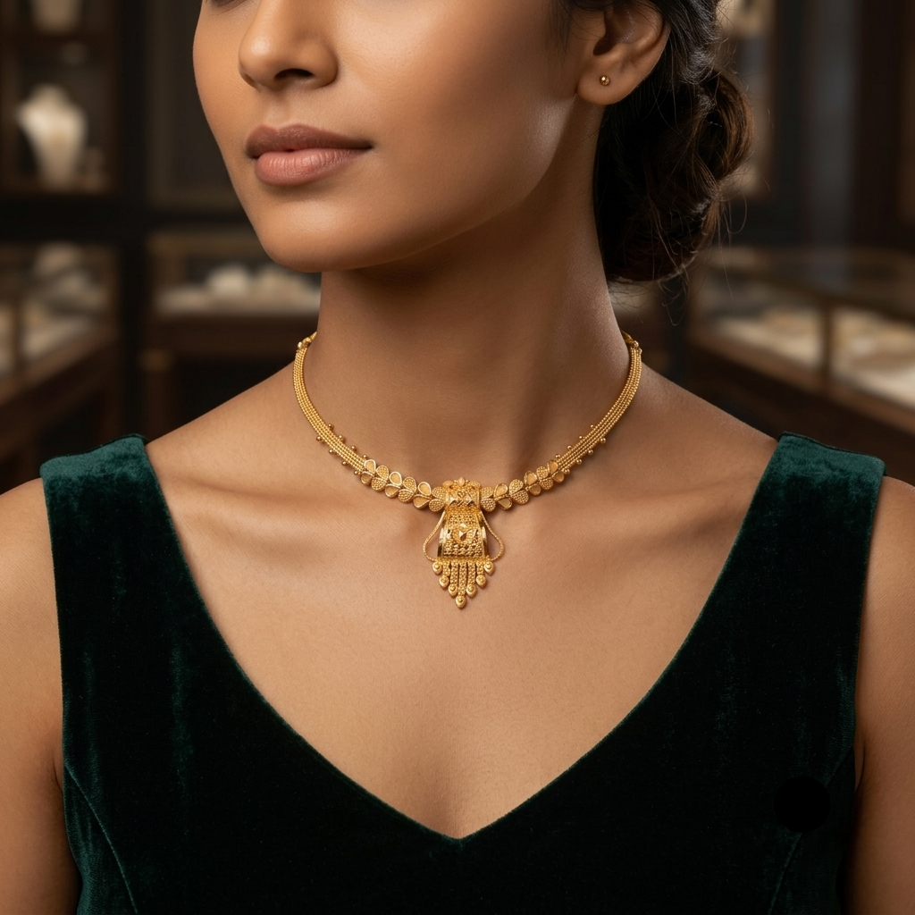 22K Gold Middle Eastern Infinity Length Filigree Necklace